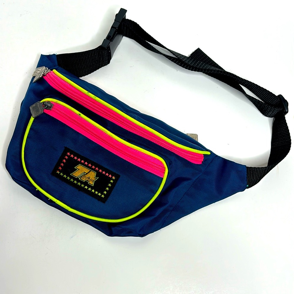TA | Vintage Blue & Pink Florescent Colors | 3 Compartments | Retro FannyPack